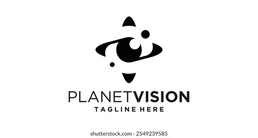 logo design combinação planeta dan olho, visão, global, símbolo, ícone, vetor, ideia, criativo.