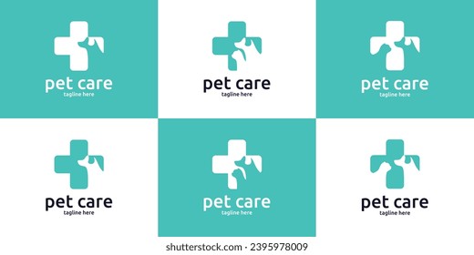 logo design combination of plus shapes with pets, pet care, health.