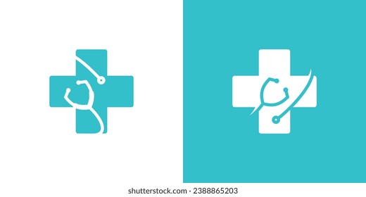 logo design combination of plus sign with stethoscope.