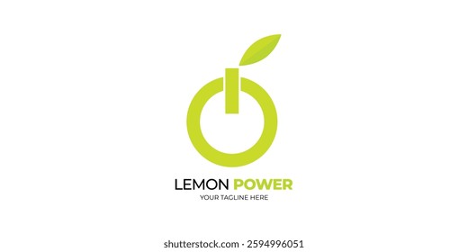 Logo design from a combination of the power symbol and lemon fruit, suitable for technology logos