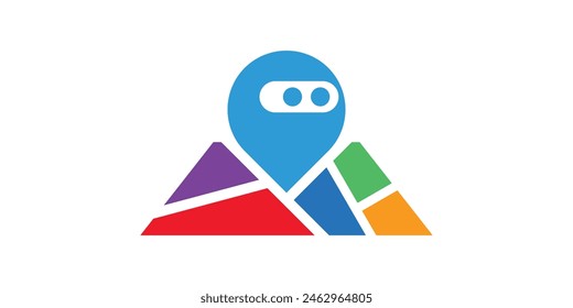 Logo Design Kombination aus Roboter und Karte, Ort, Pin, Marker, Technologie, Logo Design Icon, Symbol, Vektorgrafik, kreative Idee.