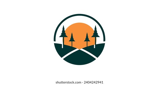 Logo-Design Kombination von Landschaft mit Sonne, Symbol, Vektorgrafik, Symbol.