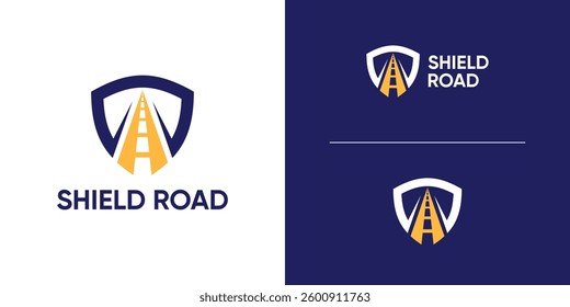 logo design combination of shield and road shape, transportation, security, safe, secure, idea, idea, creative.