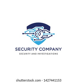 Logo design combination of shields and eyes, describes the security of the system with a touch of technology. Suitable for companies engaged in cyber security, computer security, anti-virus, etc.