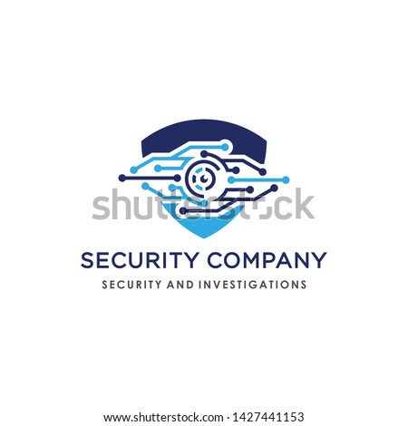 Logo design combination of shields and eyes, describes the security of the system with a touch of technology. Suitable for companies engaged in cyber security, computer security, anti-virus, etc.