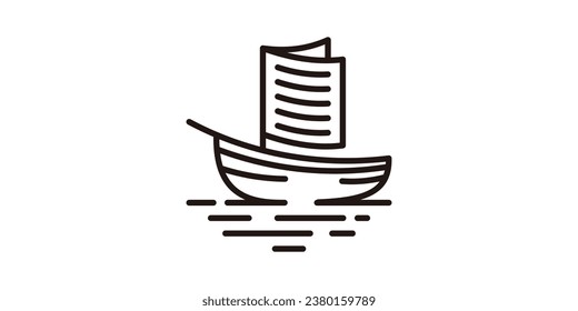 The logo design is a combination of a ship shape and paper made in a minimalist line style.