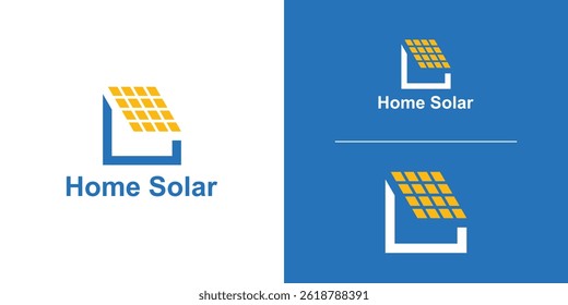 logo design combination solar panel and home,logo design simple elegant.