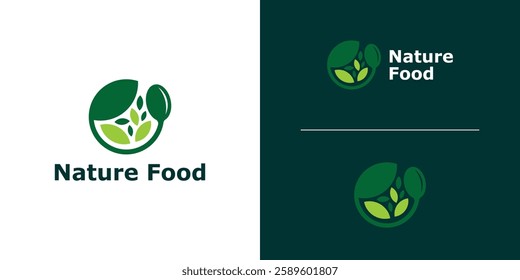 logo design combination of spoon fork and leaves, logo for healthy food, herbal, nature, organic, icon