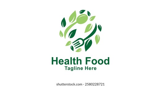logo design combination of spoon and leaf, symbol for healthy food, nature, meal, eat, organic, icon, idea, creative.