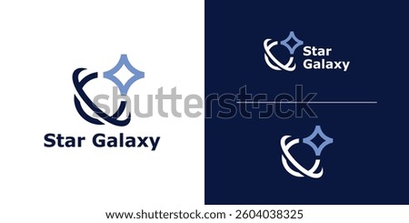logo design combination of star and planet shapes, galaxy, simple and elegant.