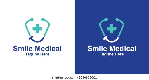 logo design combination stethoscope and smile,medical,health,care,symbol,icon,idea,creative.