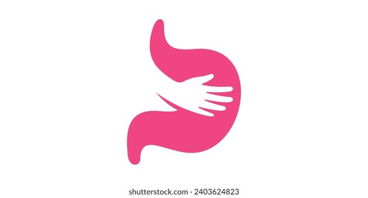 logo design combination of stomach shape with hand, stomach health logo.