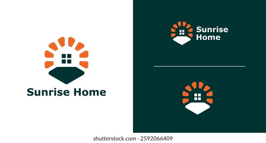 logo design combination of sun and house, logo for home energy, solar, symbol, icon, creative idea.