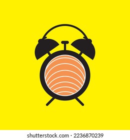 a logo design of a combination of sushi and a clock that depicts the time to eat sushi