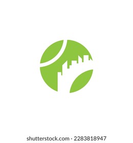 The logo design is combination tennis ball and the city
