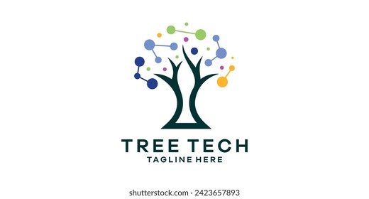 logo design combination of tree shape with technology connection style, logo design template, symbol idea.