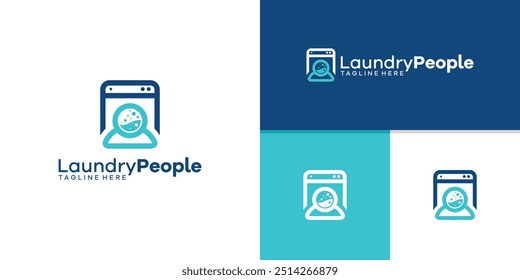 logo design combination of washing machine and person, laundry, clean, work logo template, symbol, icon, vector, inspirational ideas.