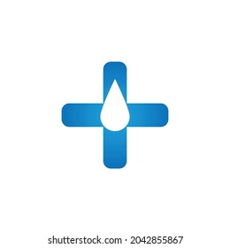 logo design combination of water, drop, liquid or extract and cross medic. medical drop logo