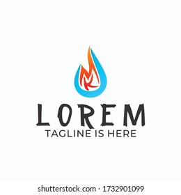 Logo design combination of water droplets and fire. Logotype design letters MK.