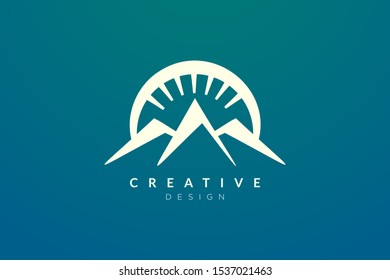 Logo design of combined circle, mountain and sun object. Minimalist and modern vector design for your business brand or product