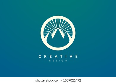 Logo design of combined circle, mountain and sun object. Minimalist and modern vector design for your business brand or product