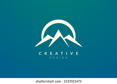 Logo design of combined circle, mountain and sun object. Minimalist and modern vector design for your business brand or product