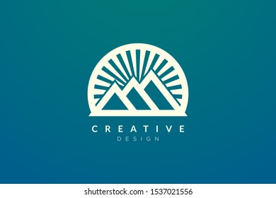 Logo design of combined circle, mountain and sun object. Minimalist and modern vector design for your business brand or product