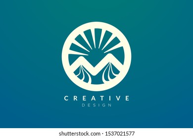 Logo design of combined circle, mountain and sun object. Minimalist and modern vector design for your business brand or product