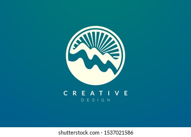 Logo design of combined circle, mountain and sun object. Minimalist and modern vector design for your business brand or product
