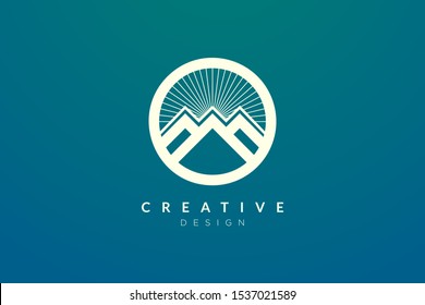 Logo design of combined circle, mountain and sun object. Minimalist and modern vector design for your business brand or product