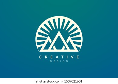 Logo design of combined circle, mountain and sun object. Minimalist and modern vector design for your business brand or product
