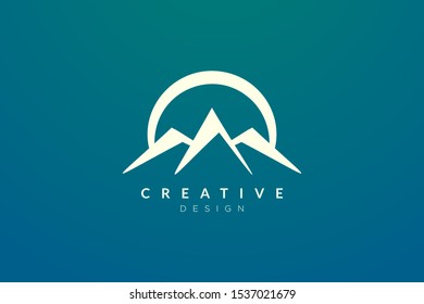 Logo design of combined circle, mountain and sun object. Minimalist and modern vector design for your business brand or product