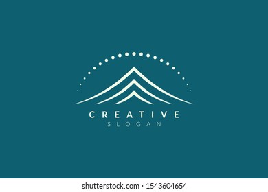 Logo design of combined circle, mountain and sun object. Minimalist and modern vector design for your business brand or product