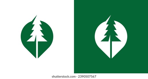 The logo design combines a location pin with a pine tree.