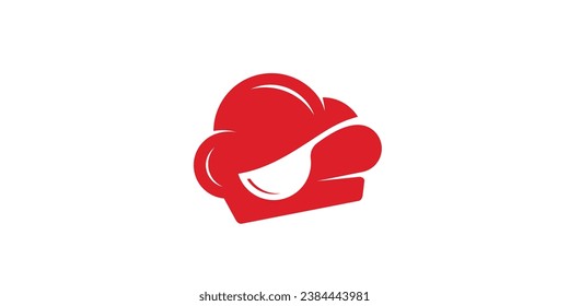 The logo design combines the shape of a chef's hat with kitchen equipment made in a negative space style.