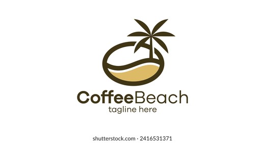 The logo design combines the shape of coffee beans with palm trees and beach waves.