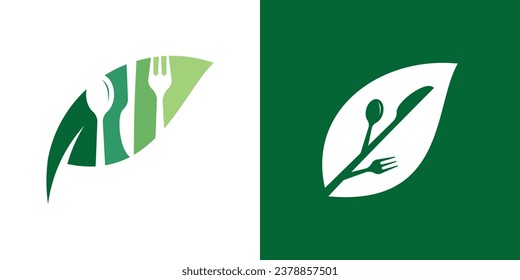 The logo design combines the shape of a food bowl with leaves, suitable for a logo for healthy food or organic food.