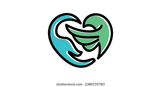 El diseño del logo combina la forma del amor con las manos y las aves, adecuado para los diseños de salud.