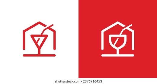 logo design combining a cocktail glass with the shape of a house.