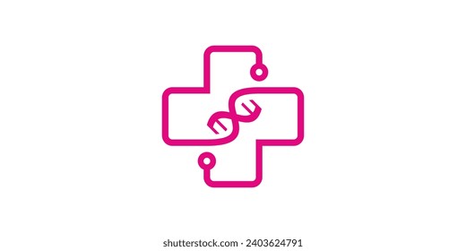 diseño de logotipo que combina formas genéticas o ADN con un signo más.