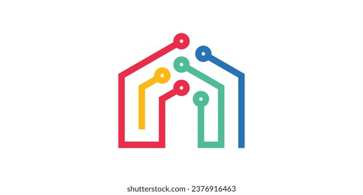 Logo-Design kombiniert ein Haus mit Internetkabeln, Logo-Design mit modernster Technik.