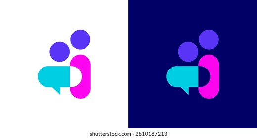 logo design combining people and chat, technology, design vector icon idea
