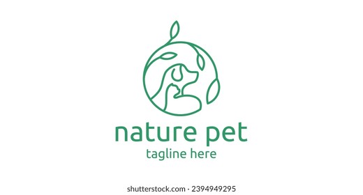 logo design combining pet shapes with natural plants, minimalist lines.