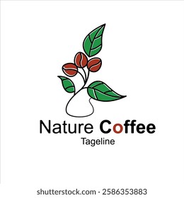 Logo design combining plants shapes with coffee bean for natural logo concept