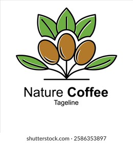 Logo design combining plants shapes with coffee bean for natural logo concept