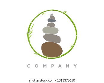 Logo design combining rock balancing and bamboo shaped a circle. recommended for company related spa, massage and yoga.