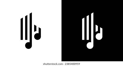logo design combining the shape of a building with musical notes, suitable for a music studio office.