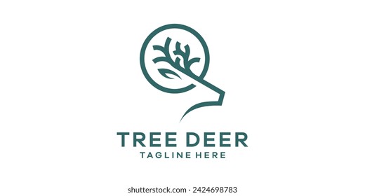 diseño de logotipo que combina la forma de la cabeza de un ciervo con un árbol, plantilla de diseño de logotipo, idea de símbolo.