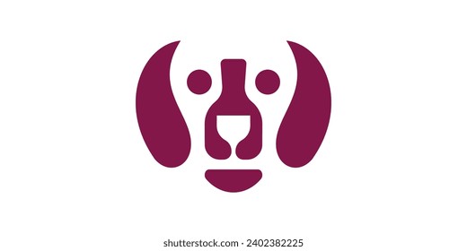 logo design combining the shape of a dog's head with a wine bottle.