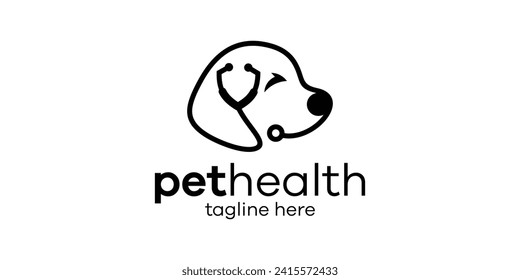 logo design combining the shape of a dog's head with a stethoscope, pet health logo design.